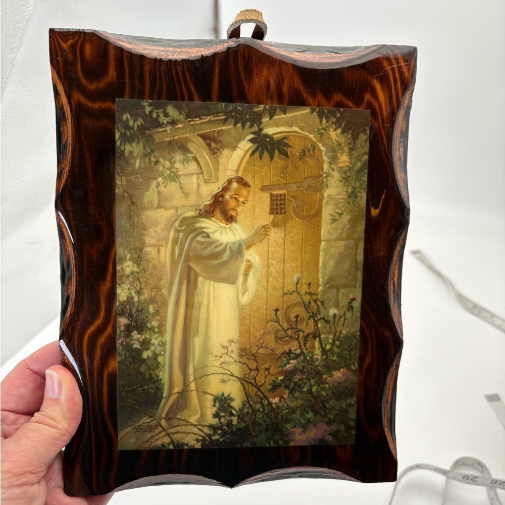 Vintage Lacquered Wood “Christ at Heart’s Door” Wall Art - Picture 2 of 10